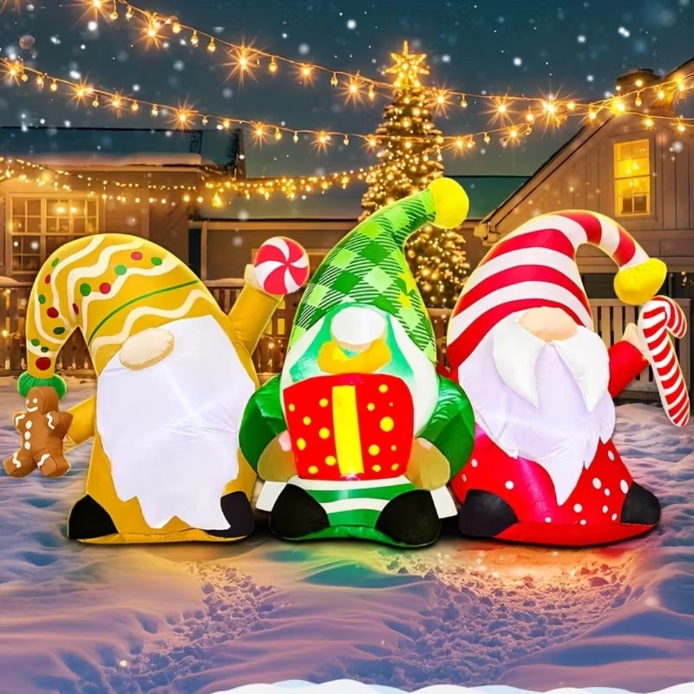 Christmas Inflatable air blown 3 Gnome with LED Lights Blow Up Holiday